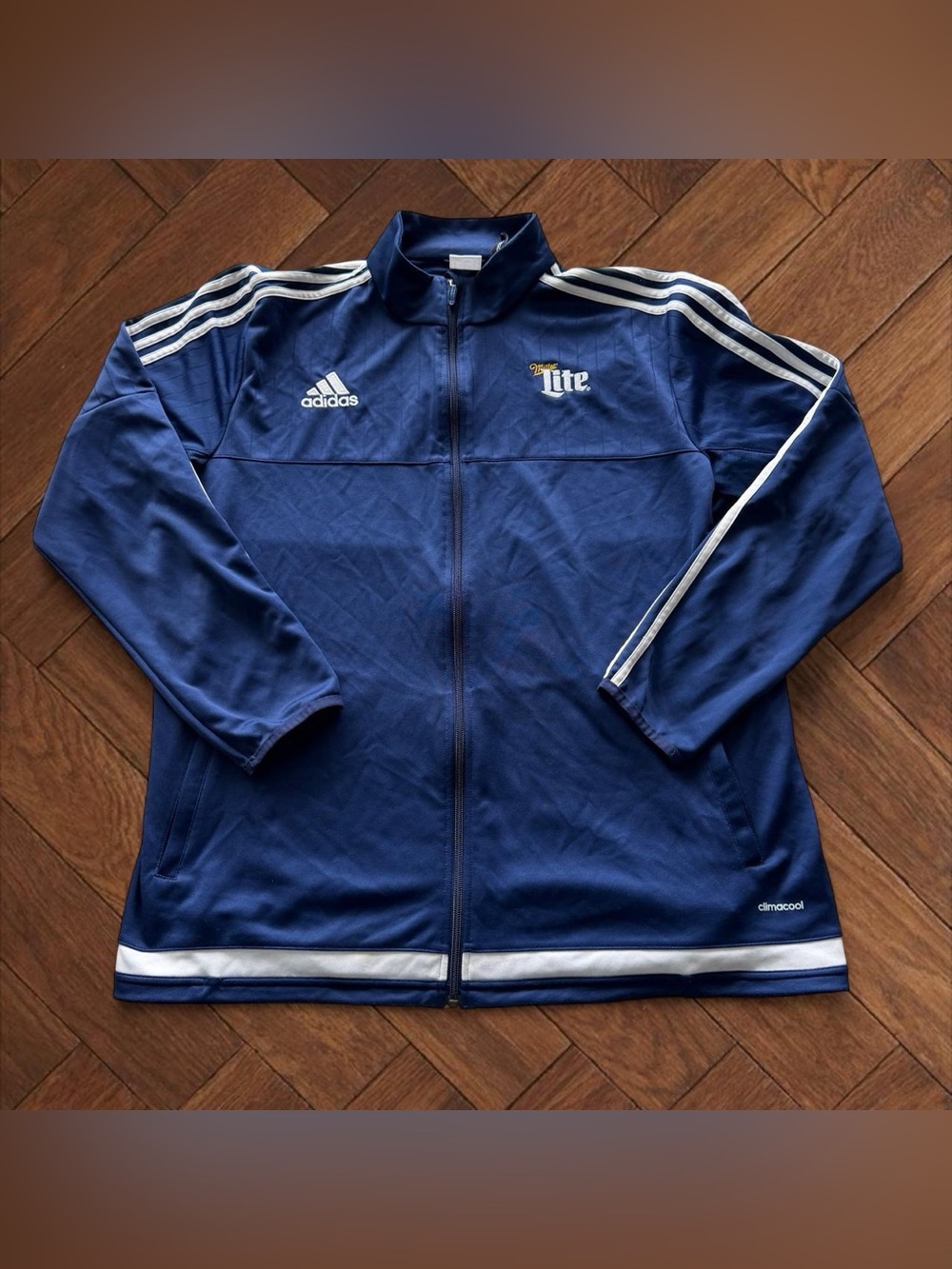 Vtg Adidas Miller Lite Promo Full Zip Track Jacket Blue White Stripe Men's XL